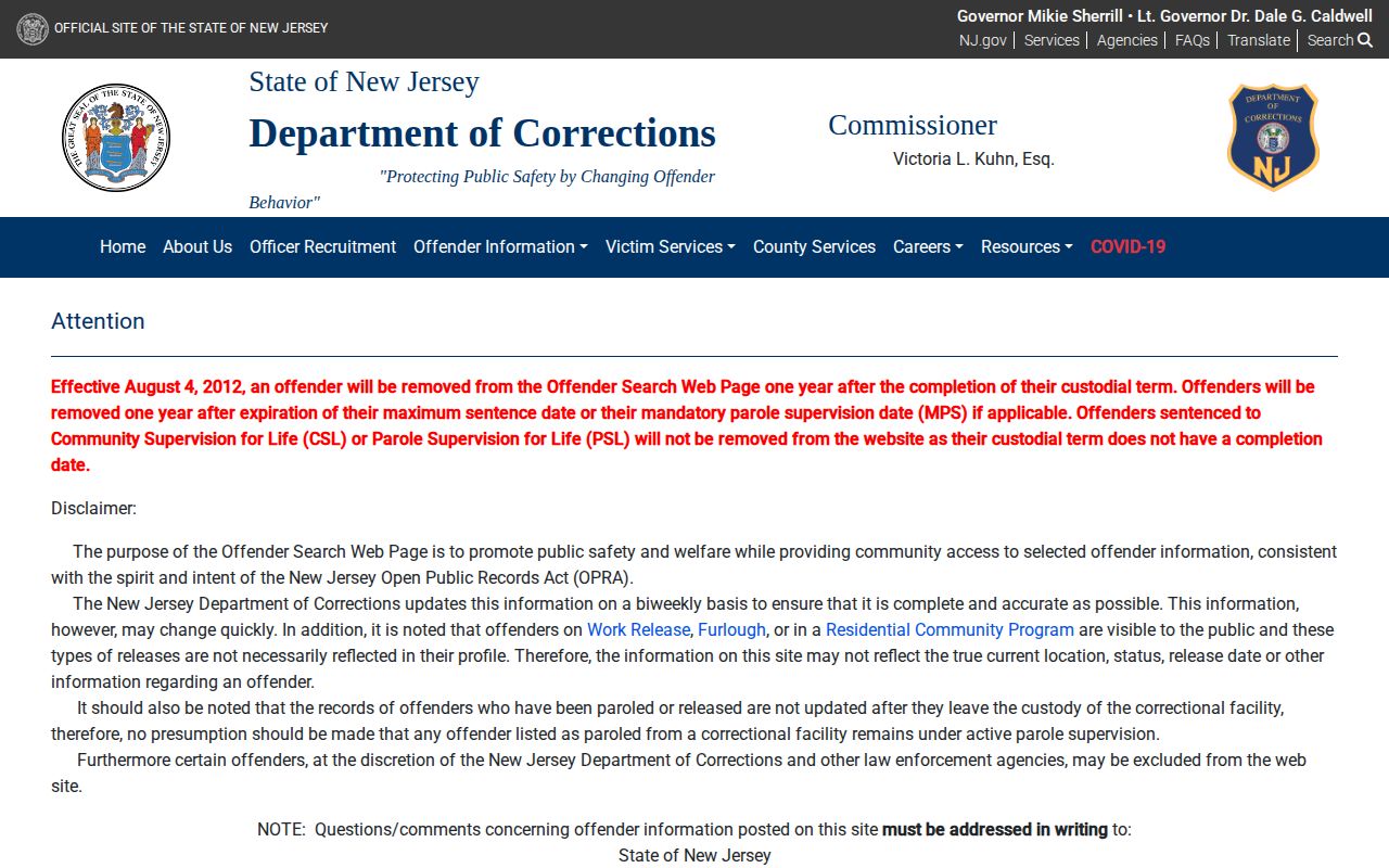 NJDOC Mercer County projected release date offender search
