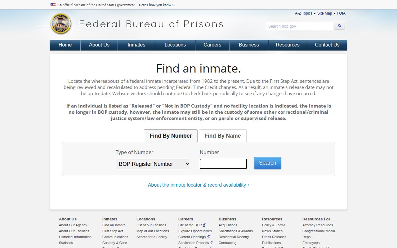 Federal BOP locator for a Mercer County release record check