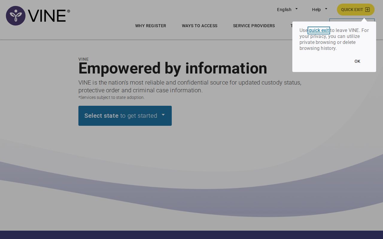 Mercer County VINE inmate check and release notification entry screen