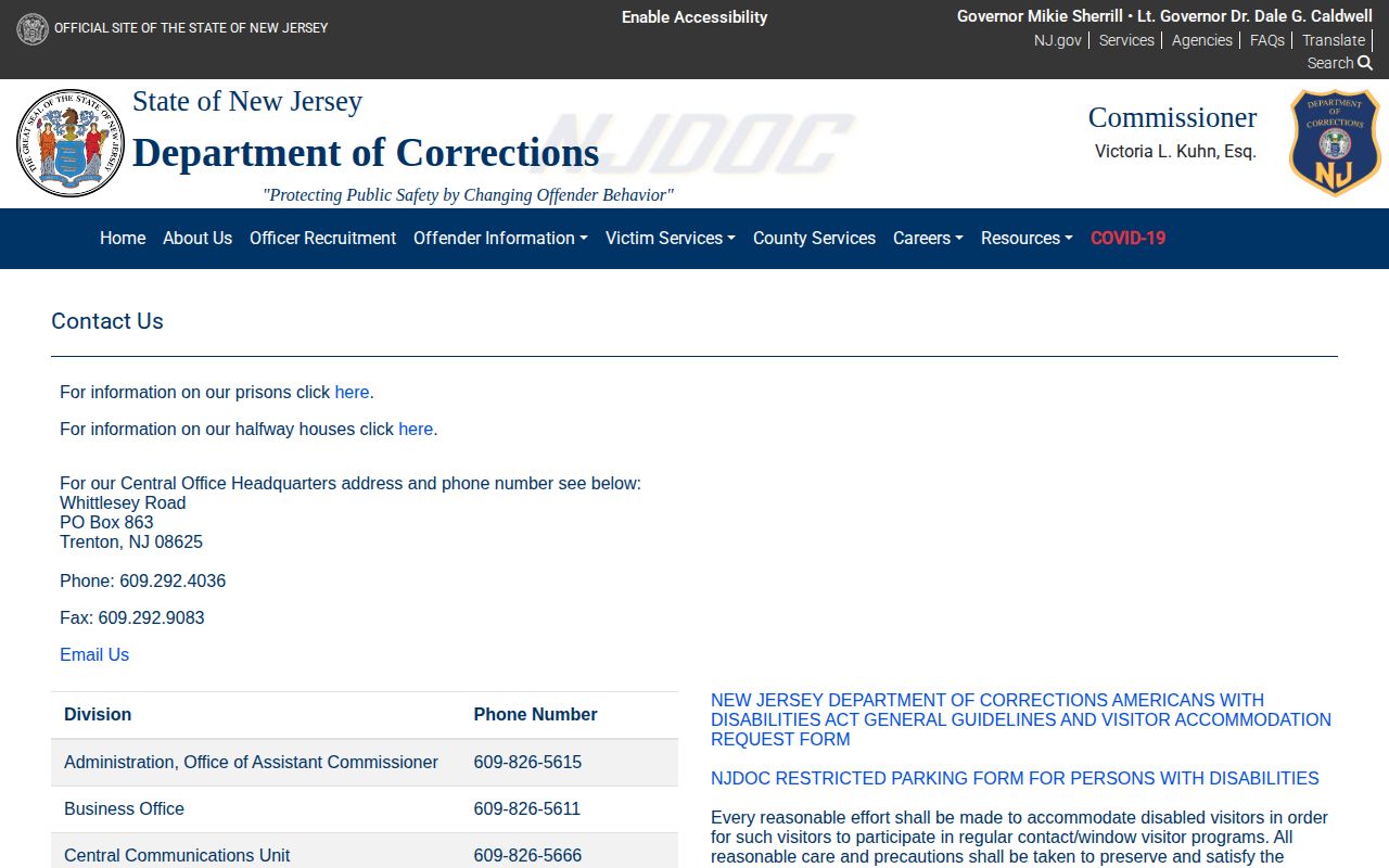 NJDOC contact information for New Jersey State Prison discharge records